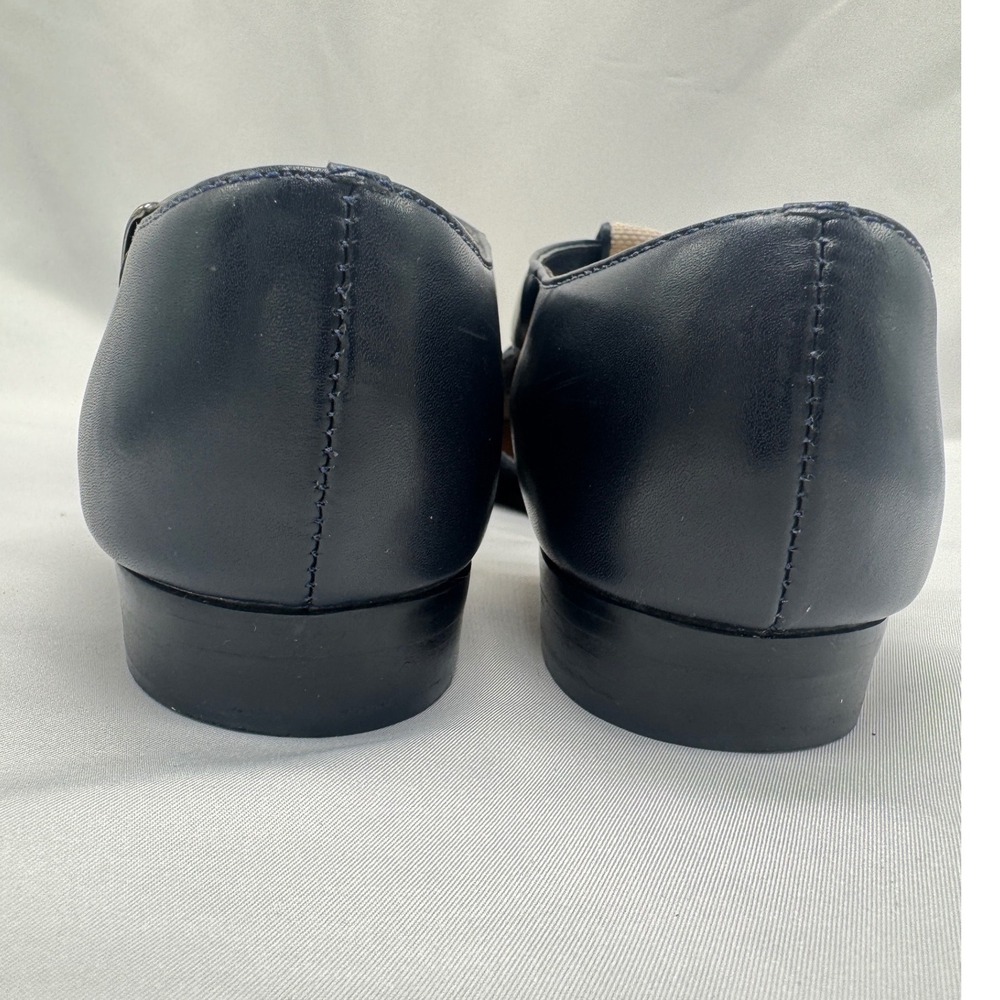 Westies T-Strap Flats Womens 8M Navy Blue Leather Linen Vintage Excellent Brazil - Picture 6 of 13
